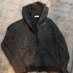 Aelfric Eden Black Hoodie with Paint Splatter Design and crystal and rhinestones
